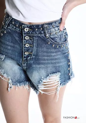  denim Cotton Shorts with buttons with studs with pockets
