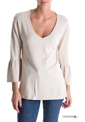  Maglione scollo a V maniche a tre quarti  Beige