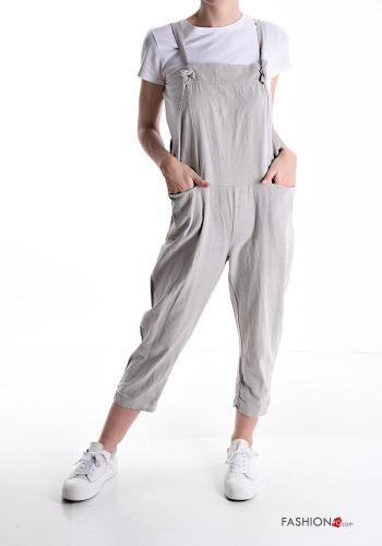 Linen Dungaree with pockets Light grey
