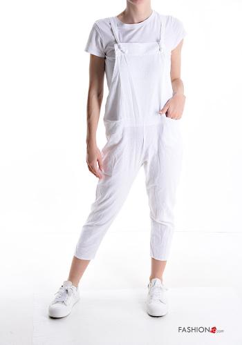  Linen Dungaree with pockets White