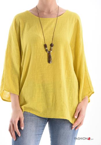  Tunika aus Baumwolle mit Halskette Gelb