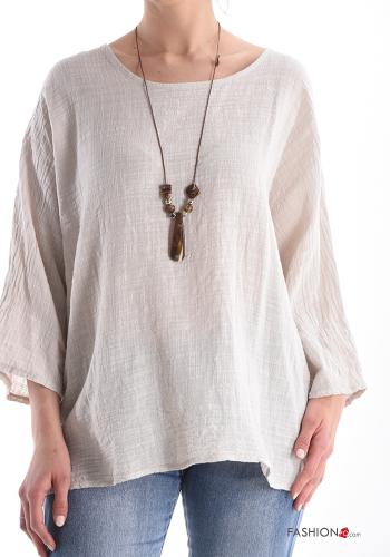  Cotton Tunic with necklace Beige