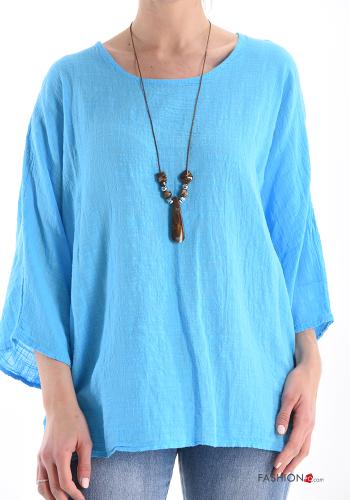  Cotton Tunic with necklace Cyan