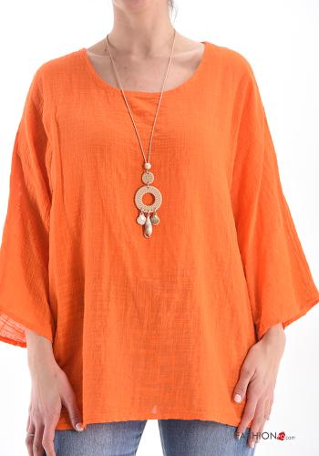  Tunika aus Baumwolle mit Halskette Orange
