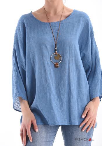  Tunique en Coton avec collier  Bleu Klein