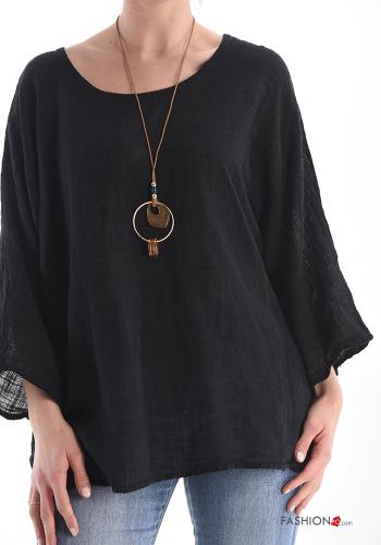  Cotton Tunic with necklace Black