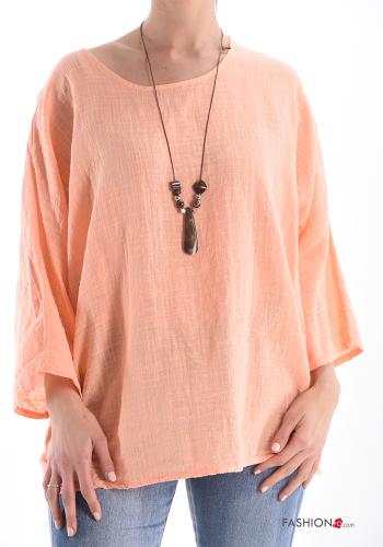  Cotton Tunic with necklace Pink-orange