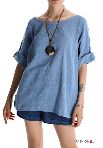  Cotton Tunic with necklace Klein Blue