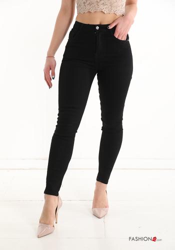  Cotton Jeans with buttons with zip with pockets Black