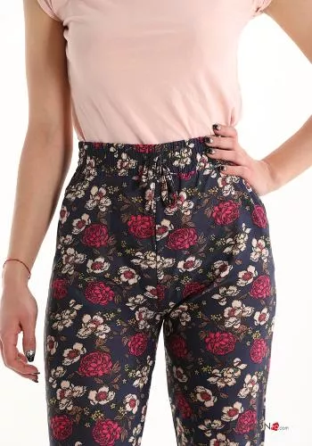  Pantalons Floral avec poches avec noeud 