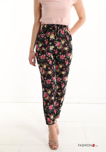  Floral Trousers with pockets with bow Yellow