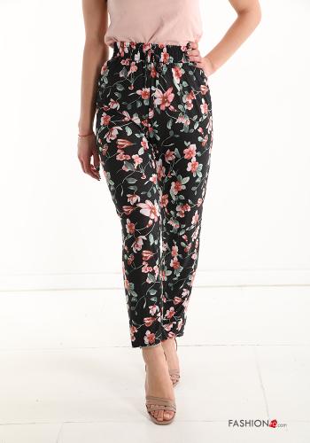  Floral Trousers with pockets with bow Carbon