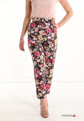  Floral Trousers with pockets with bow Raspberry