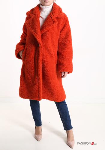  Teddy Bear Coat with buttons with lining with pockets Red