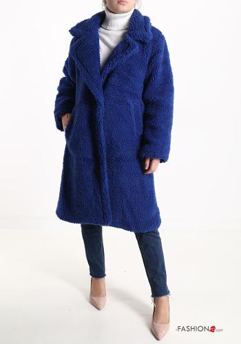  Teddy Bear Coat with buttons with lining with pockets Blue