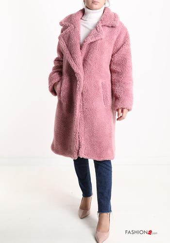  Teddy Bear Coat with buttons with lining with pockets Pink