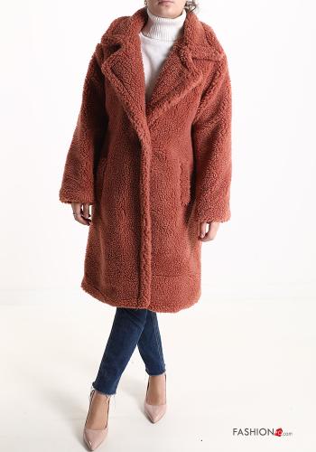  Teddy Bear Coat with buttons with lining with pockets Terracotta