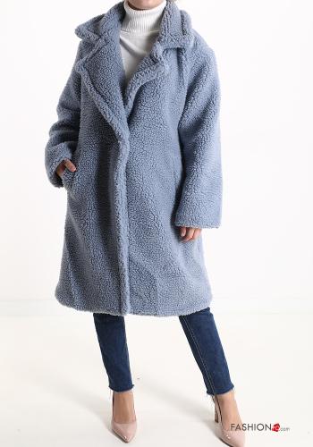  Teddy Bear Coat with buttons with lining with pockets Light -blue