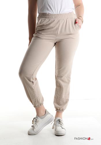  Pantalone sportivo in Cotone con tasche con elastico  Cammello