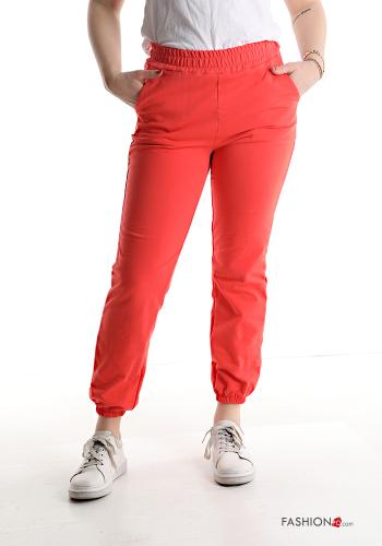  Pantalone sportivo in Cotone con tasche con elastico  Rosso