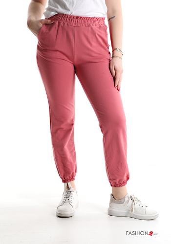  Pantalone sportivo in Cotone con tasche con elastico  Rosa-arancio