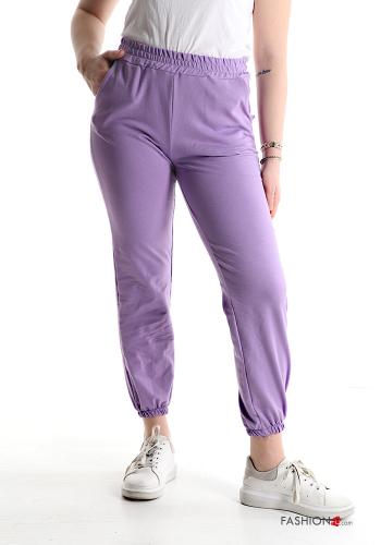  Pantalone sportivo in Cotone con tasche con elastico  Eliotropo
