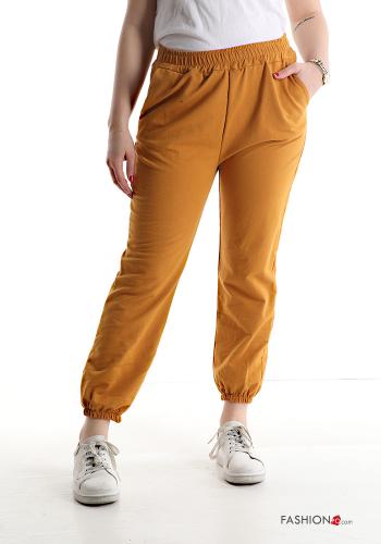  Pantalone sportivo in Cotone con tasche con elastico  Giallo senape