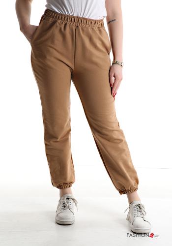 Pantalone sportivo in Cotone con tasche con elastico  Marrone