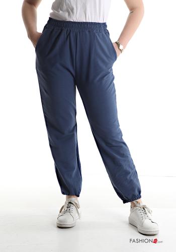  Pantalone sportivo in Cotone con tasche con elastico  Blu di Prussia