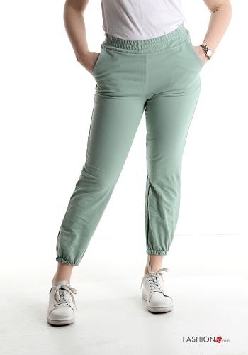  Pantalone sportivo in Cotone con tasche con elastico  Celadon