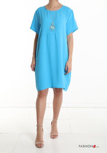  short sleeve knee-length Dress with necklace Dodger Blue