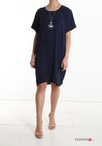  short sleeve knee-length Dress with necklace Prussian blue