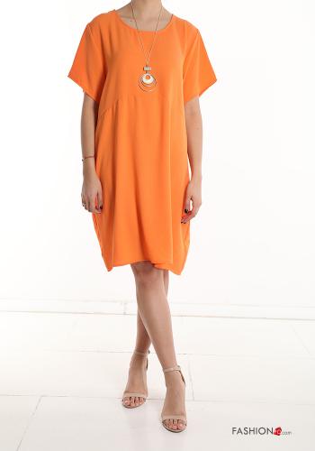  short sleeve knee-length Dress with necklace Orange peel