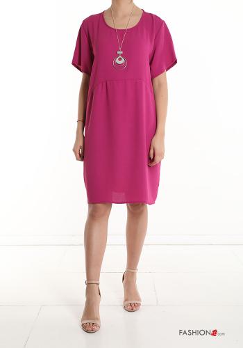  short sleeve knee-length Dress with necklace Reddish purple