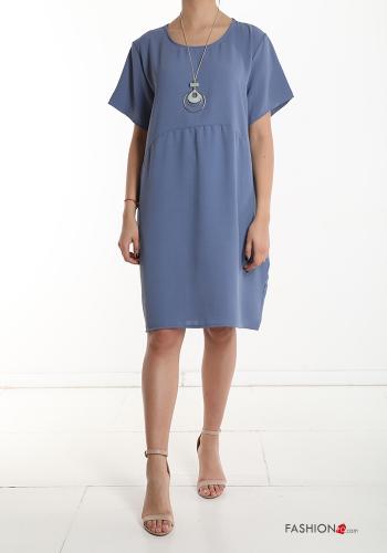  short sleeve knee-length Dress with necklace Light denim