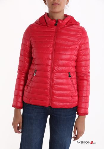  Piumino reversibile con zip con tasche con cappuccio  Rosso