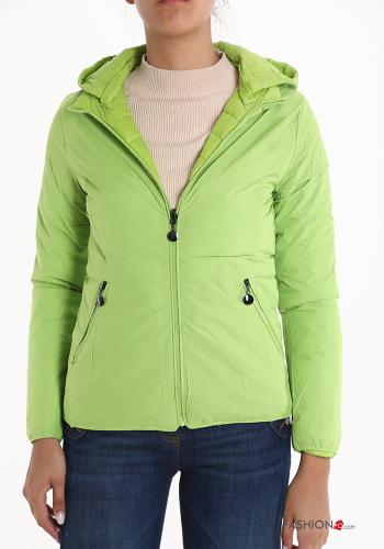  Piumino reversibile con zip con tasche con cappuccio  Verde chiaro