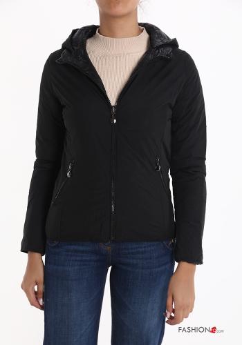  Piumino reversibile con zip con tasche con cappuccio  Nero