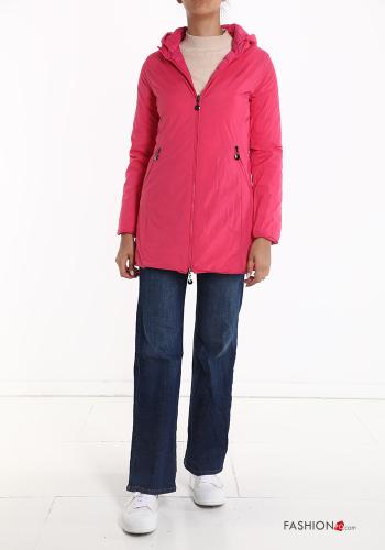  reversible Puffer Jacket with pockets with hood with zip Red