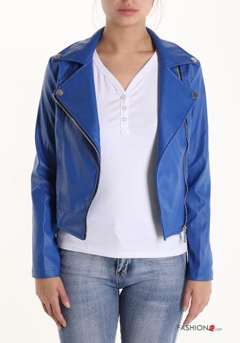  faux leather Jacket with buttons with zip Blue