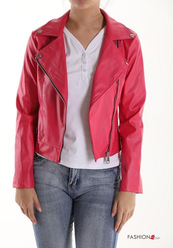  faux leather Jacket with buttons with zip Fucsia