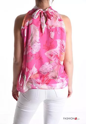  Floral sleeveless Blouse with bow