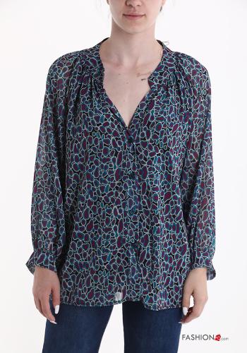  Camicia Fantasia stampata scollo a V  Ottanio