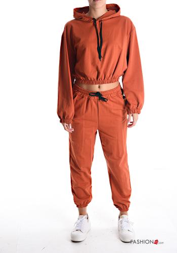 Survêtement en Coton avec élastique à capuche avec poches avec coulisse  Orange