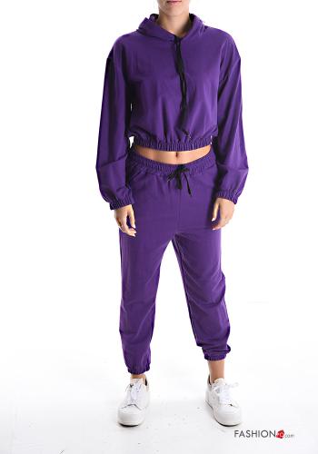  Survêtement en Coton avec élastique à capuche avec poches avec coulisse  Violet
