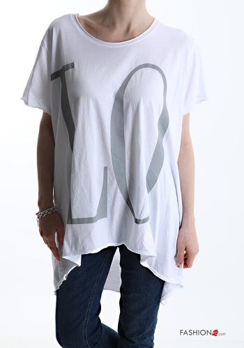  T-shirt de Algodón extra grande Patrones de escritura  Blanco