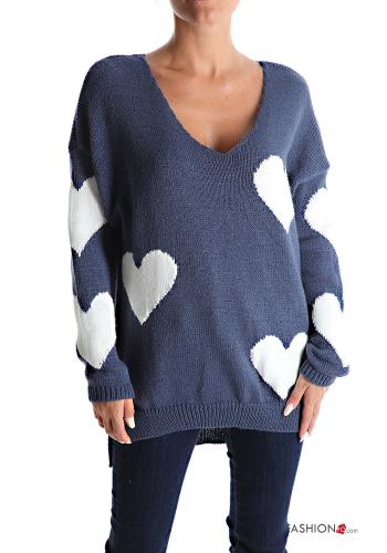  heart motif Sweater with v-neck