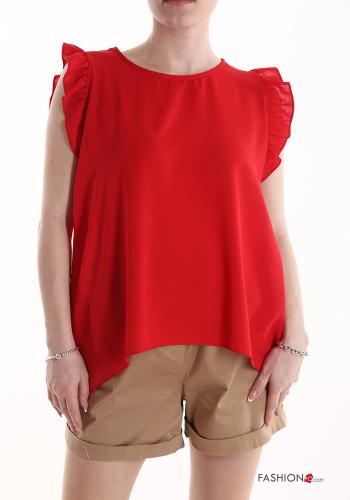  sleeveless Blouse with flounces Red