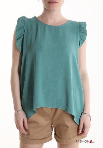  sleeveless Blouse with flounces Teal