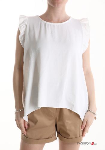  sleeveless Blouse with flounces White